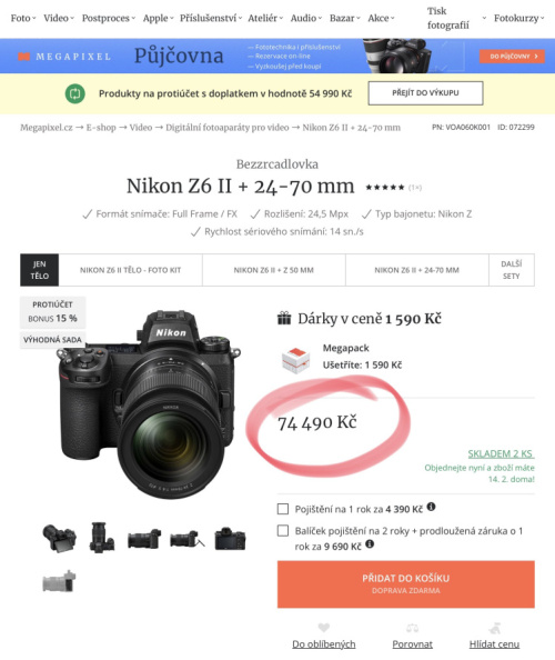 Srovnání cen NIkon Z6II 24-70 v Německu a Česku