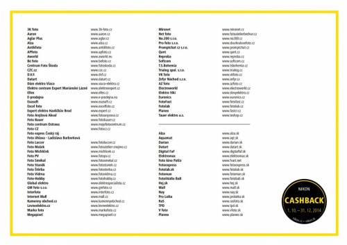 Seznam prodejců akce CASHBACK Nikon 